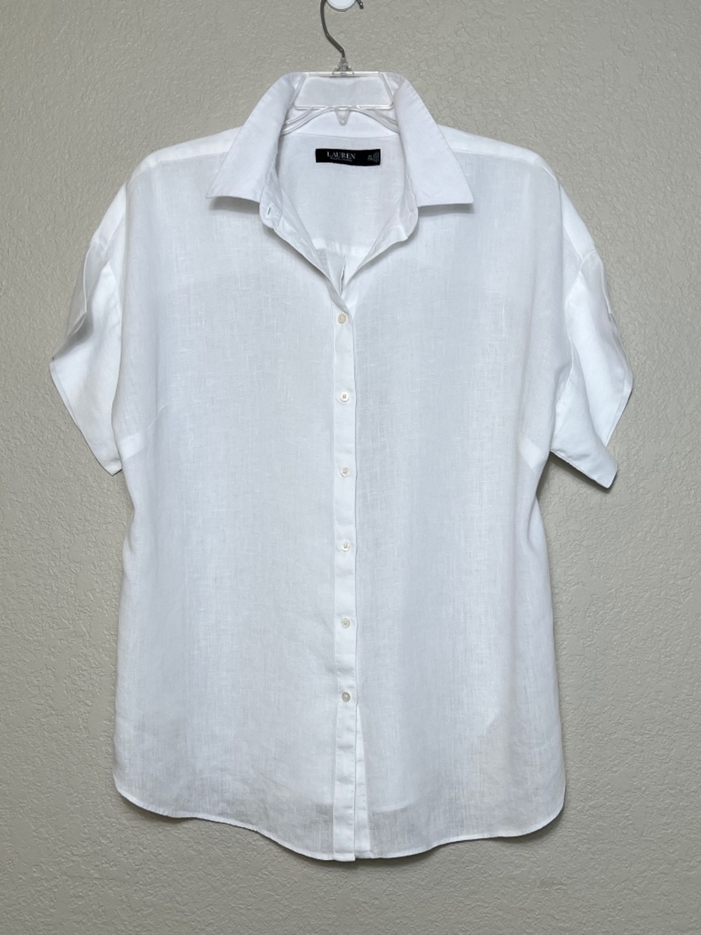 Lauren Ralph Lauren White Short-Sleeve Linen Button-Down Shirt